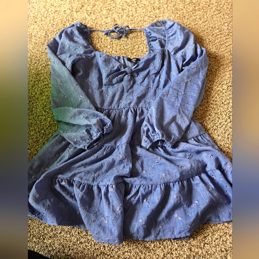 Trixxi Blue Casual Sundress with Bishop Sleeves